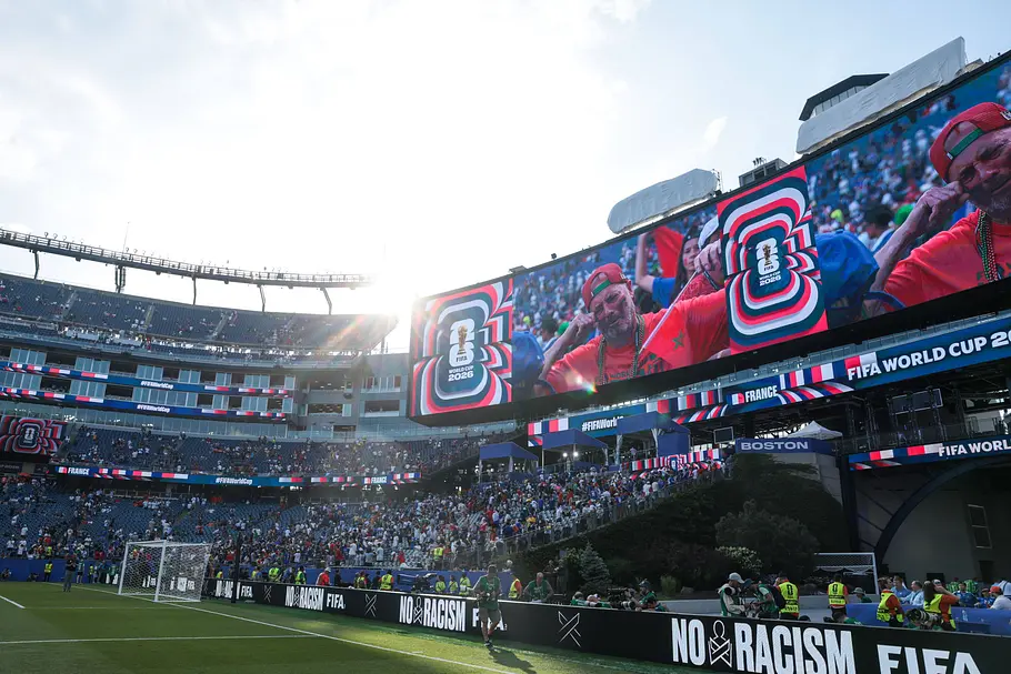 WM 2026 Finale: Diese Mega-Stars treten in der Halbzeit-Show auf! Juli 2026, USA: Innenansicht des Stadions während der FIFA-Weltmeisterschaft, Viertelfinalspiel zwischen Frankreich und Marokko im Boston Stadium in Foxborough, Vereinigte Staaten.