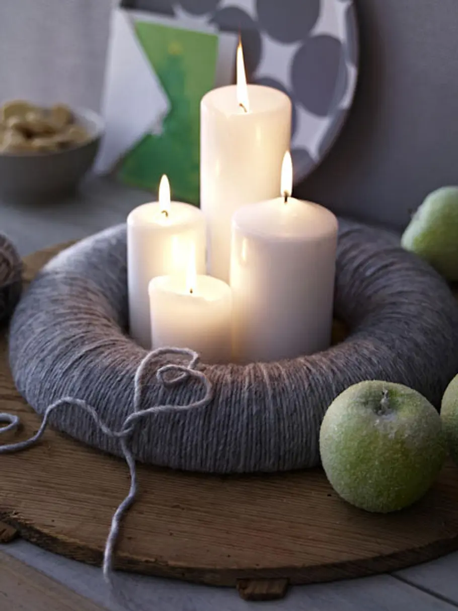 Wollkranz mit Zuckeräpfeln wolle deko