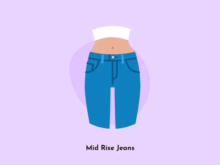 Mid Waist Jeans Die Bundhöhe zwischen Hüfte und Taille liegt bei einer Mid Waist Jeans maximal fünf Zentimeter unter dem Bauchnabel.