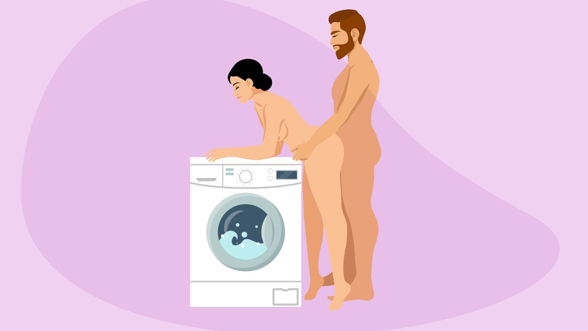 Sex auf der Waschmaschine von hinten 