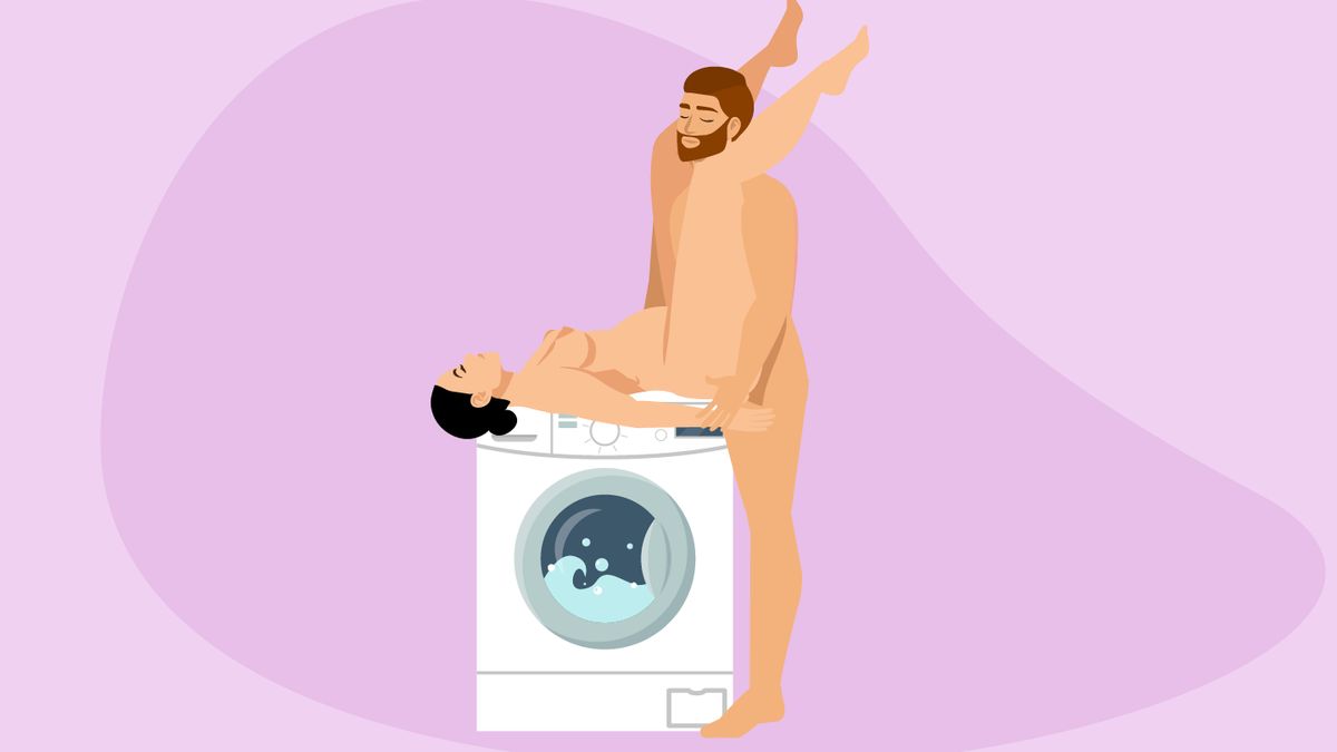 Sex auf der Waschmaschine im rechten Winkel